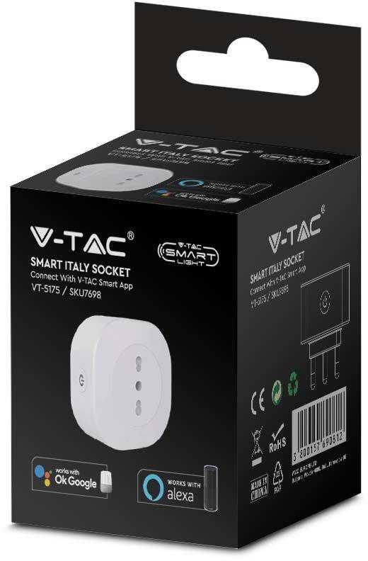 V-tac WIFI lizdas, suderinamas su AMAZON ALEXA ir GOOGLE HOME, baltas