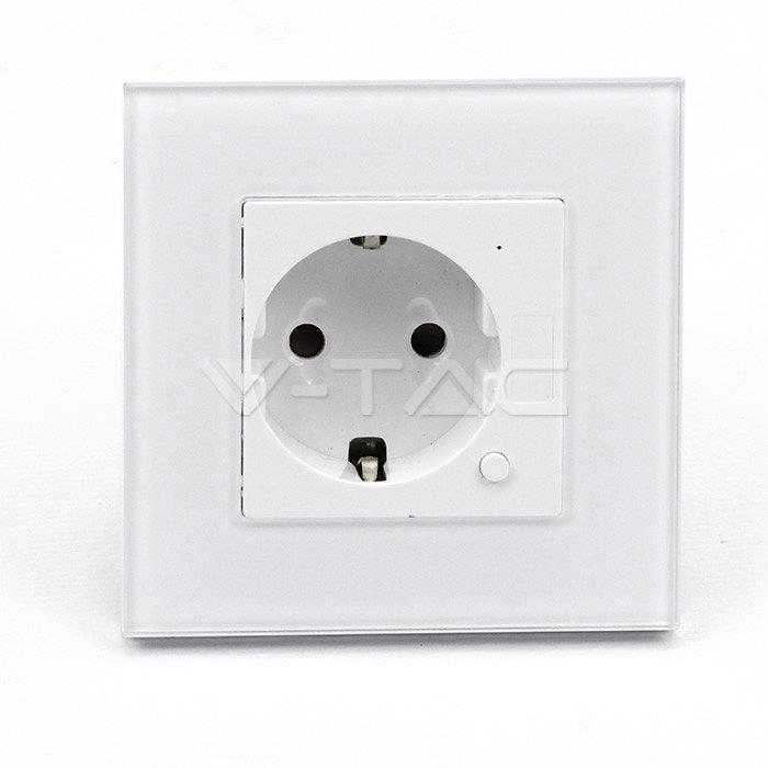 V-tac Kištukinis lizdas WIFI, balto stiklo apdaila, suderinamas su AMAZON ALEXA ir GOOGLE HOME