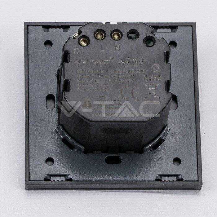 V-tac Kištukinis lizdas WIFI, juodo stiklo apdaila, suderinamas su AMAZON ALEXA ir GOOGLE HOME