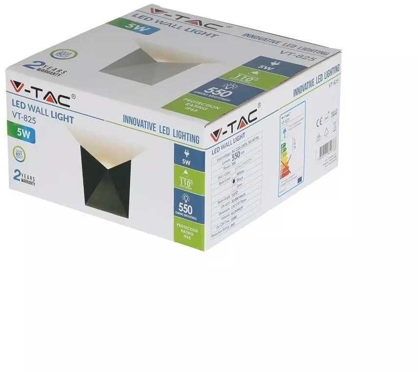 5W sieninis šviestuvas V-TAC, IP65, juodas, 3000K (šiltai balta)