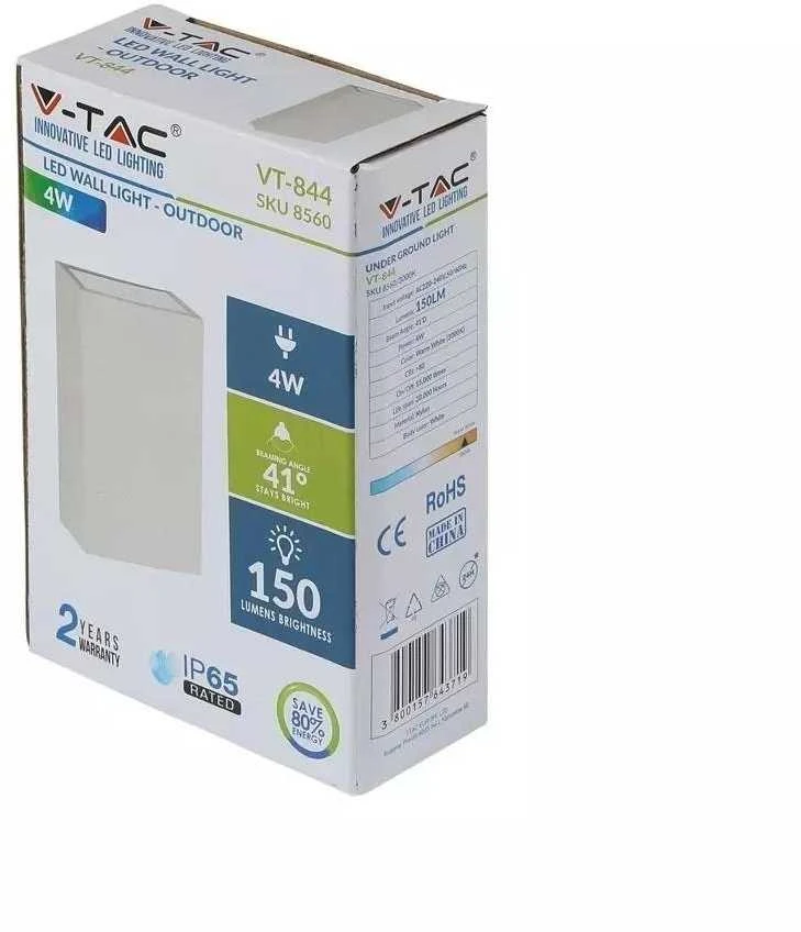 4W sieninis šviestuvas V-TAC, baltas, 3000K (šiltai balta)