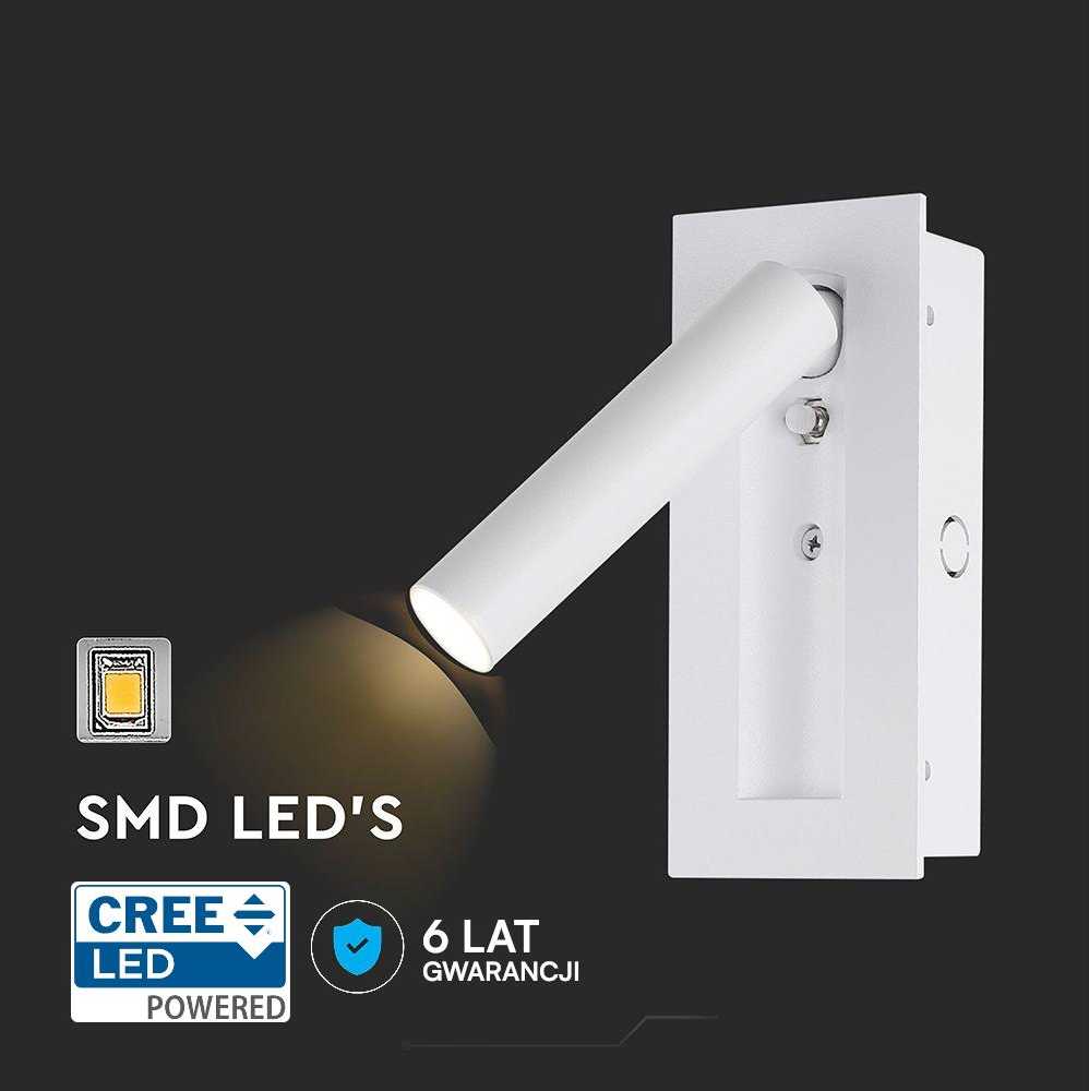V-tac 2W LED įleidžiamo montavimo sieninis šviestuvas, baltas, 3000K, CREE LED chip