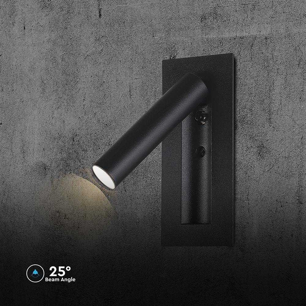 V-tac 2W LED įleidžiamo montavimo sieninis šviestuvas, juodas, 3000K, CREE LED chip