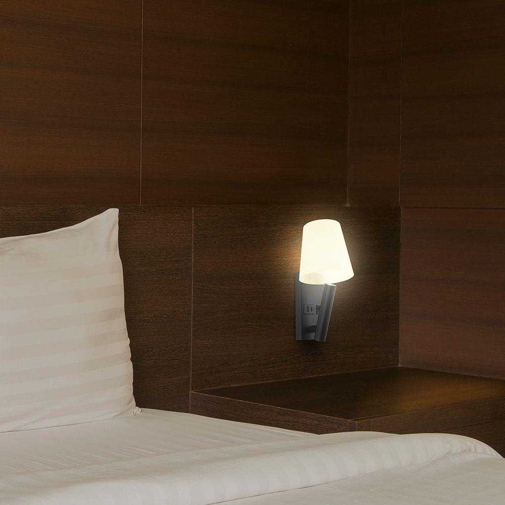 V-tac 2W LED sieninis šviestuvas, juodos/baltos sp., 3000K, CREE LED chip, su USB/PD jungtimi