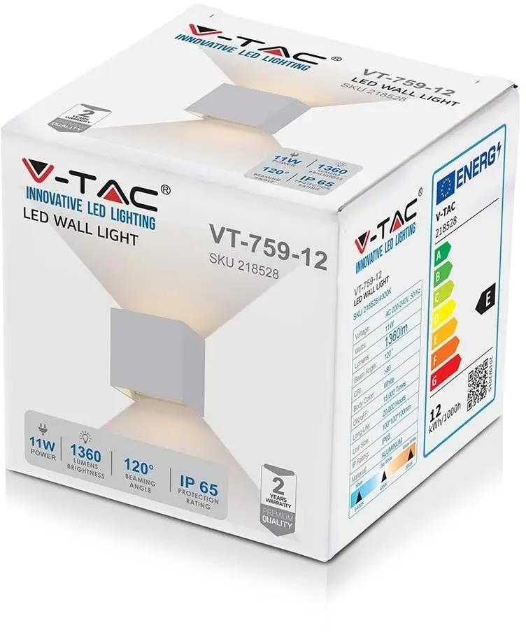 Sieninis šviestuvas 12W sieninis lauko šviestuvas V-TAC, baltas, 4000K, IP65