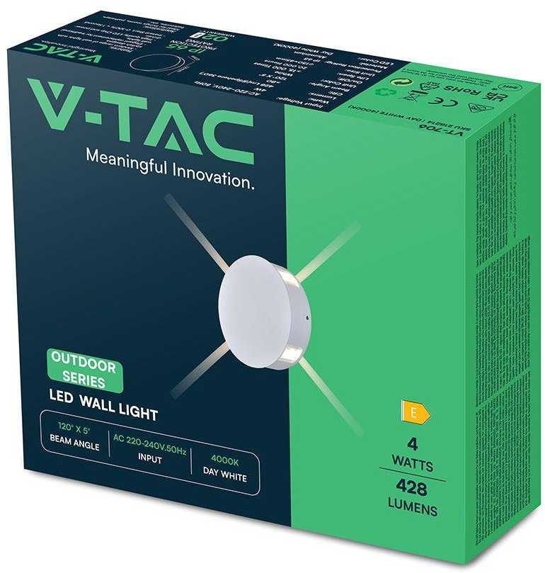 V-tac 4W LED sieninis šviestuvas, baltas, 4000K, IP65