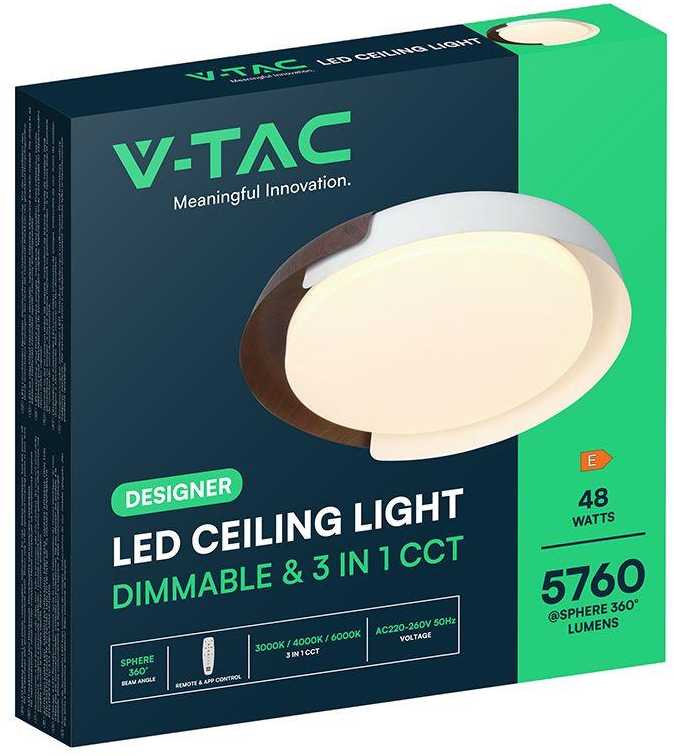 48W LED lubinis šviestuvas, juodos/medžio sp., 3000/4000/6000K, dimeriuojamas