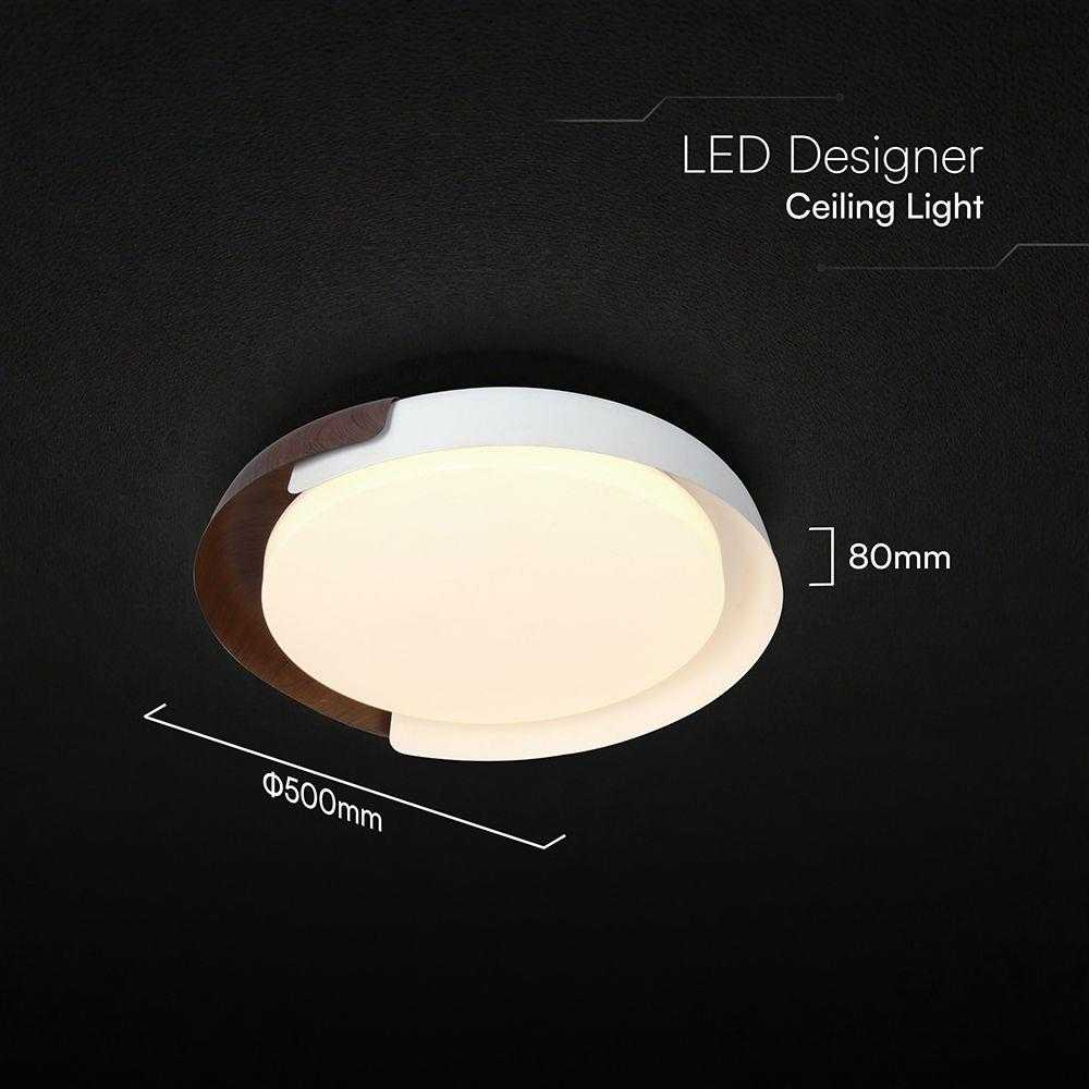 48W LED lubinis šviestuvas, baltos/medžio sp., 3000/4000/6000K, dimeriuojamas