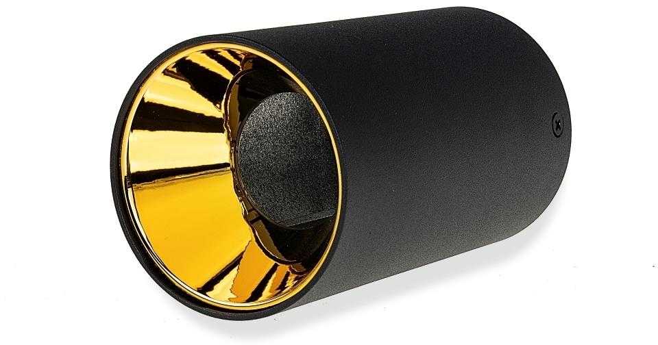 Lubinis šviestuvas GU10 lemputės rėmelis V-TAC, juodas su aukso spalvos vidumi, aukštis 14cm