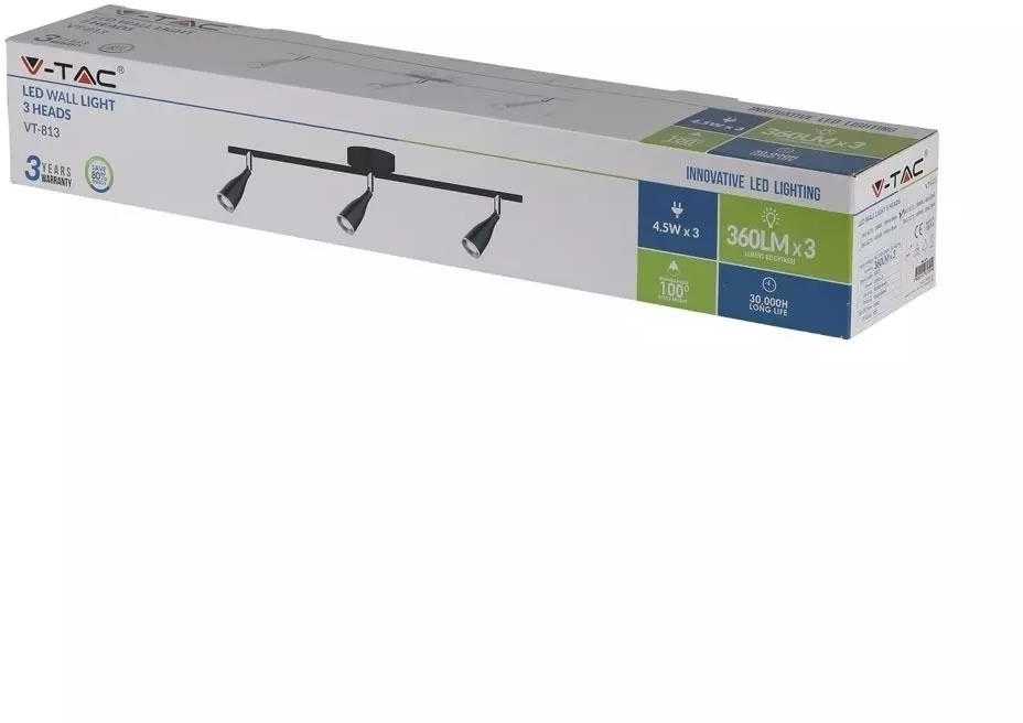 Lubinis šviestuvas 3 x 4,5W LED sieninis šviestuvas V-TAC, juodas, 3000K (šiltai balta)