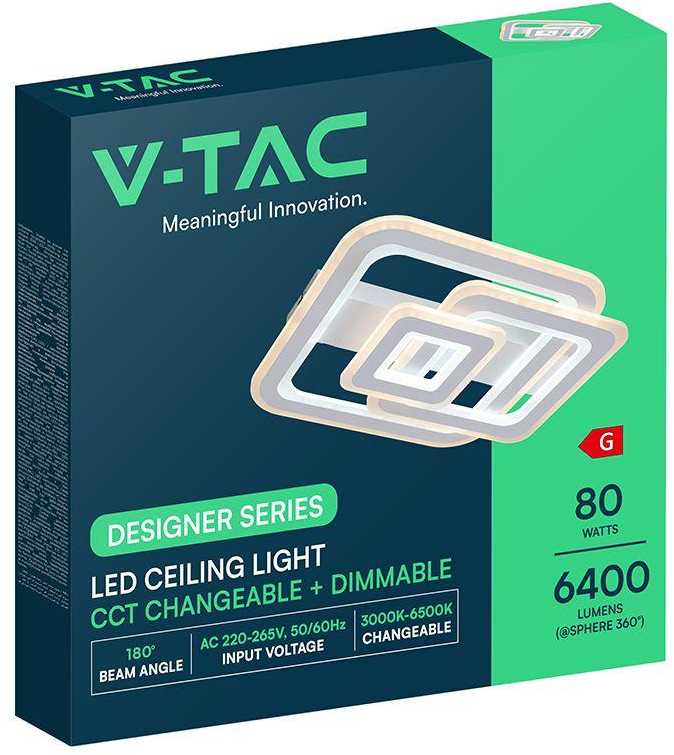 80W LED lubinis šviestuvas, baltas, 3000-6500K, dimeriuojamas