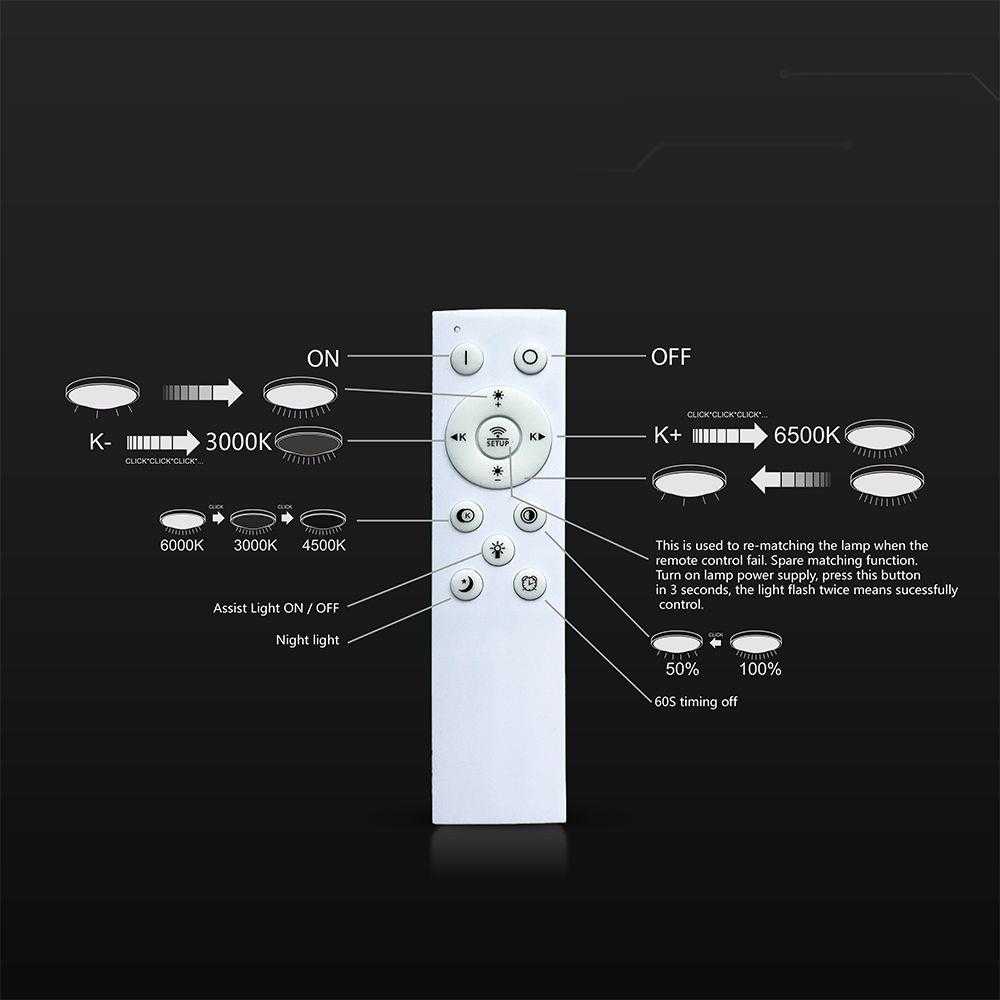 Lubinis šviestuvas 55W LED paviršinis šviestuvas, baltos sp., 3000/4500/6500K, dimeriuojamas