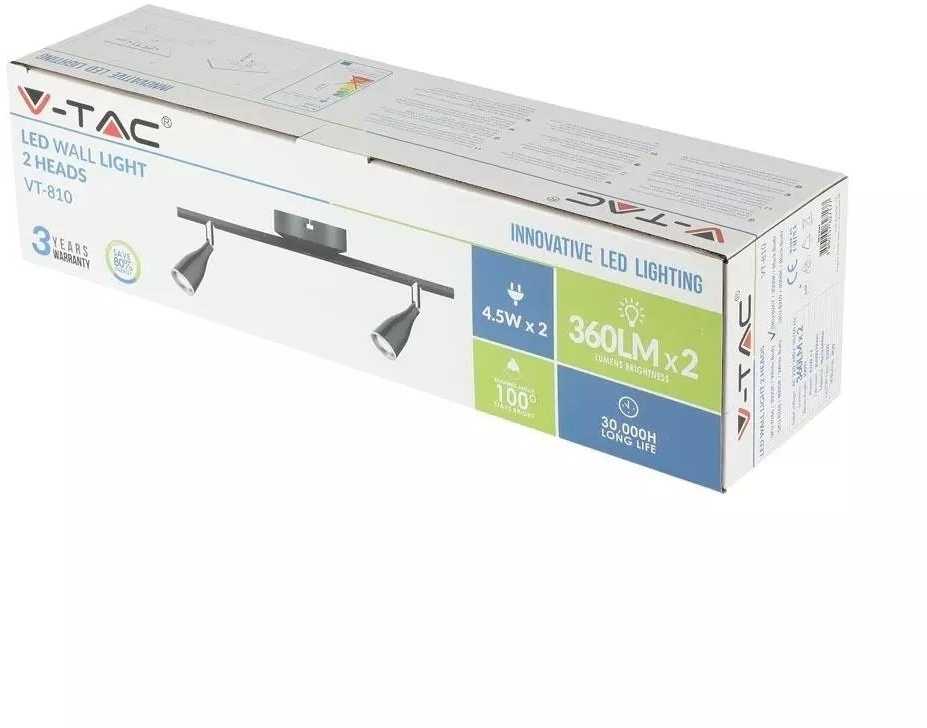 Lubinis šviestuvas 2 x 4,5W LED sieninis šviestuvas V-TAC, juodas, 3000K (šiltai balta)