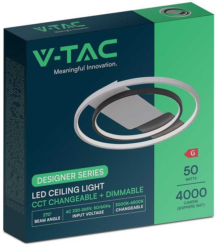 Lubinis šviestuvas 50W LED paviršinis šviestuvas, baltos/juodos sp., 3000/4500/6500K, dimeriuojamas
