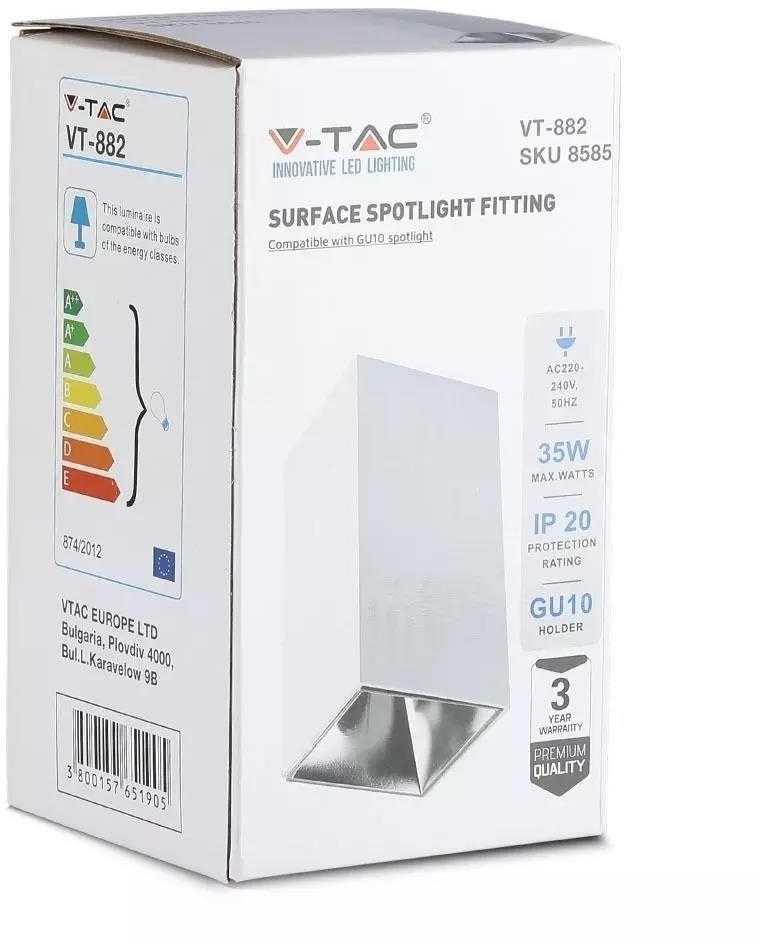 Lubinis šviestuvas V-tac GU10 lemputės rėmelis, kvadratinis, baltos/chromo sp.