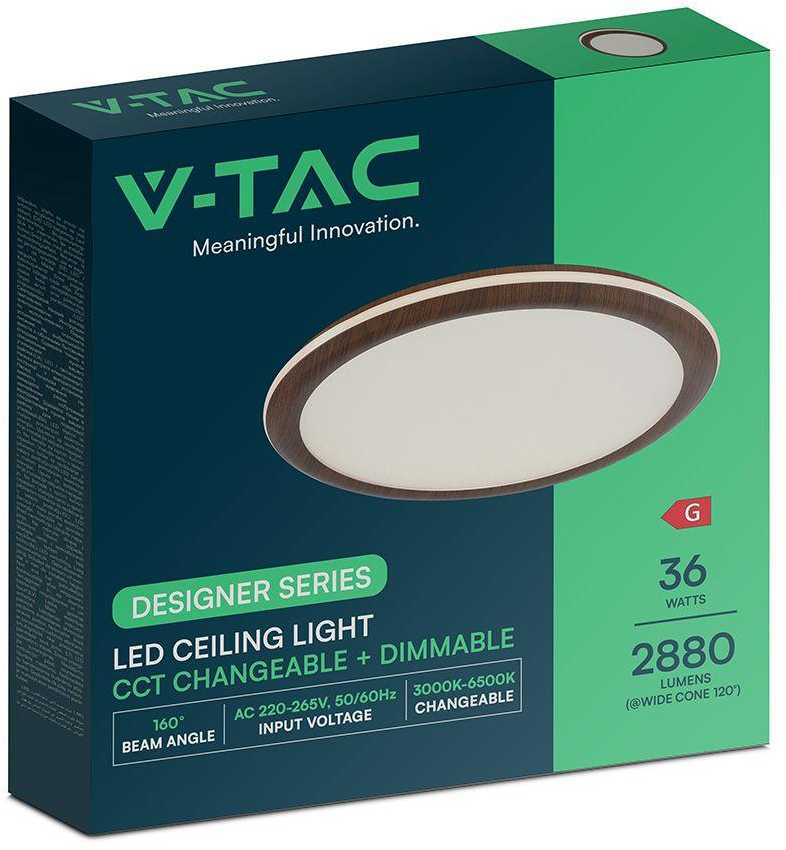 Lubinis šviestuvas 36W LED paviršinis šviestuvas, baltos/rudos sp., 3000/4500/6500K, dimeriuojamas