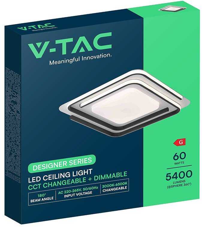 60W LED lubinis šviestuvas, juodos/baltos sp., 3000-6500K, dimeriuojamas
