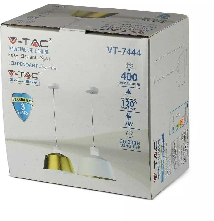 Pakabinamas šviestuvas 7W pakabinamas LED šviestuvas V-TAC, Ø250, baltas, metalas / akrilas, 4000K (natūraliai balta)