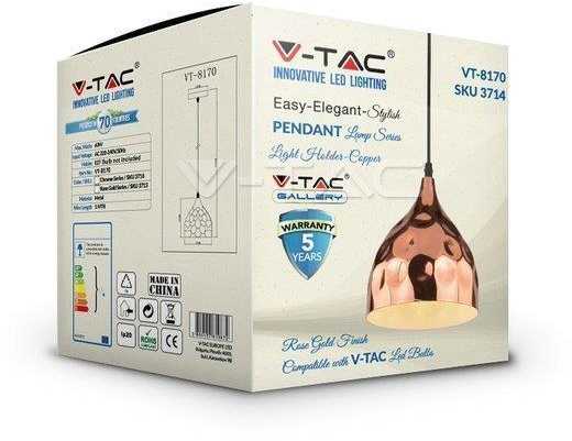 V-tac Pakabinamas šviestuvas, E27, 17cm, rožinio aukso sp.