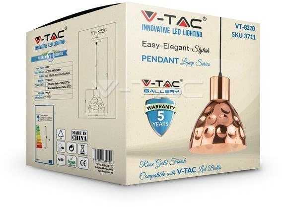 V-tac Pakabinamas šviestuvas, E27, 22cm, rožinio aukso sp.