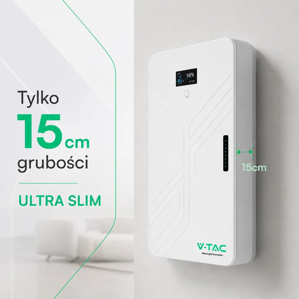 Magazyn bank energii V-TAC balta 15cm ultra slim 14.33Wh 280Ah/51.2V 140A LFP BMS VT-14033 10 lat gwarancji