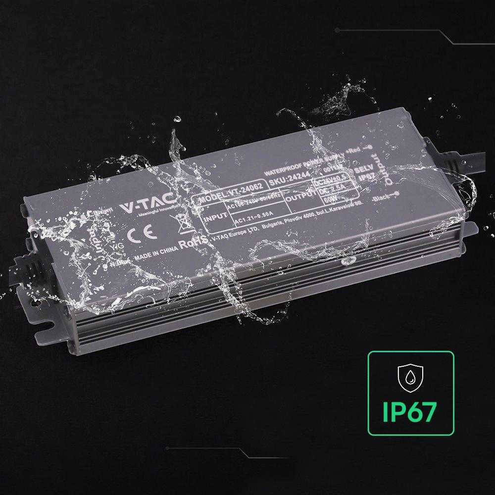 60W LED maitinimo šaltinis, 24V, 2.5A, IP67
