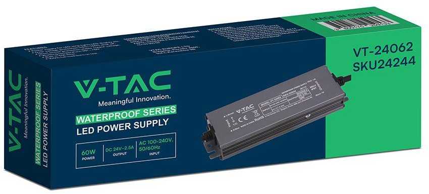 60W LED maitinimo šaltinis, 24V, 2.5A, IP67