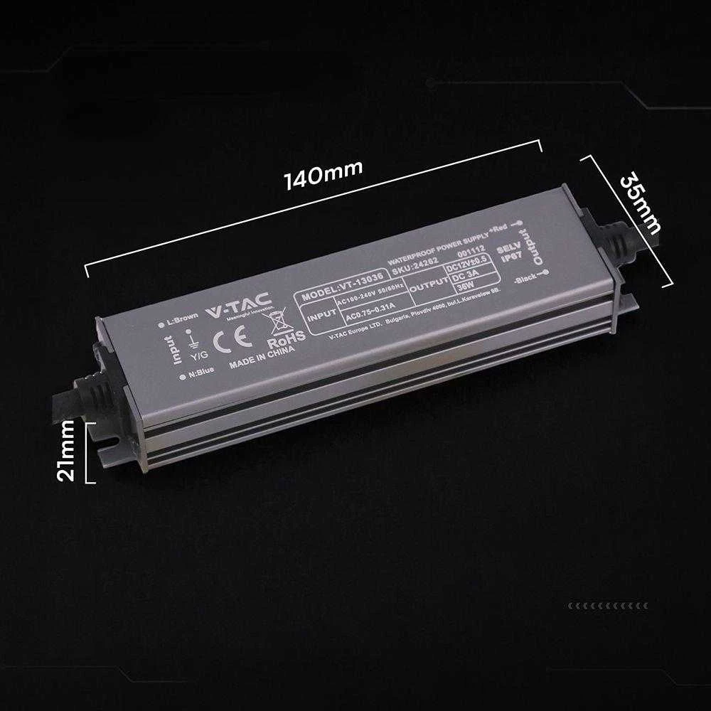36W LED maitinimo šaltinis, 12V, 3A, IP67