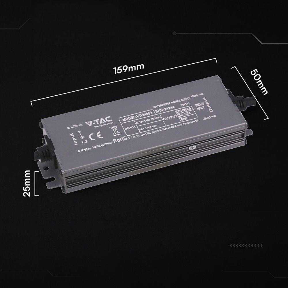 60W LED maitinimo šaltinis, 24V, 2.5A, IP67