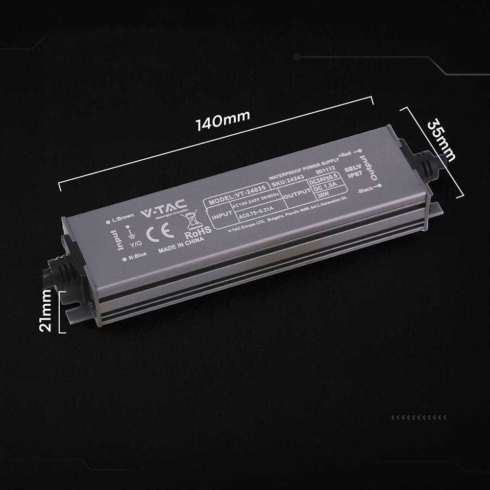 36W LED maitinimo šaltinis, 24V, 1.5A, IP67