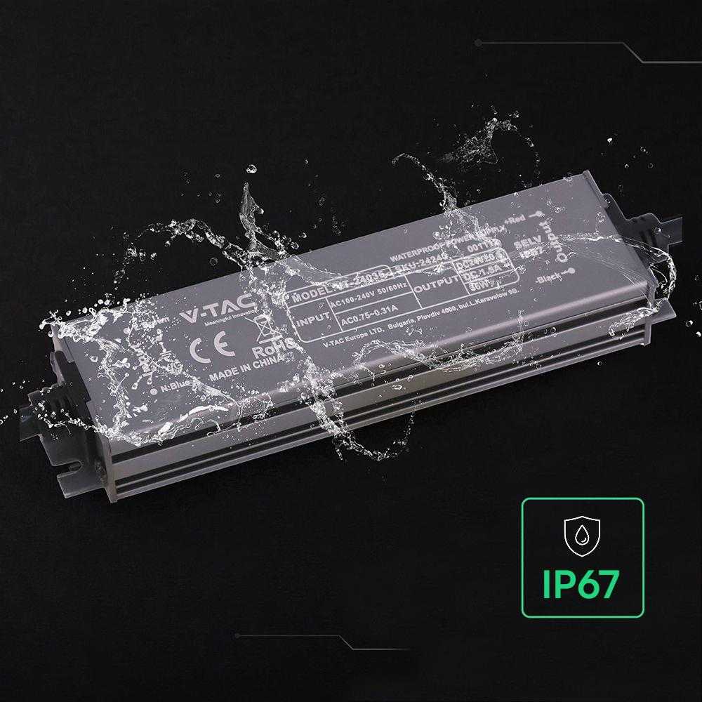 36W LED maitinimo šaltinis, 24V, 1.5A, IP67