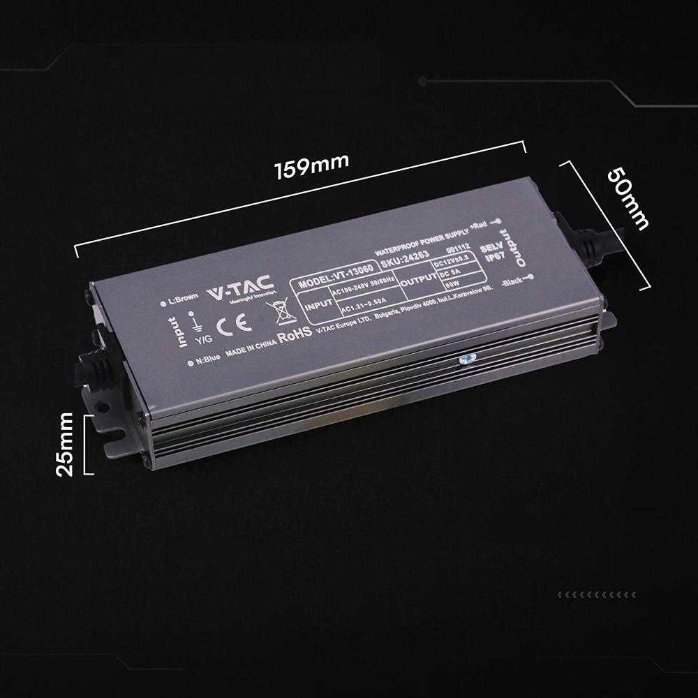 60W LED maitinimo šaltinis, 12V, 5A, IP67