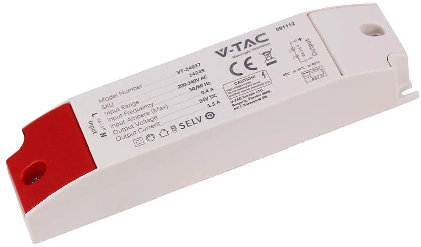 36W LED maitinimo šaltinis, 24V, 1.5A, IP44