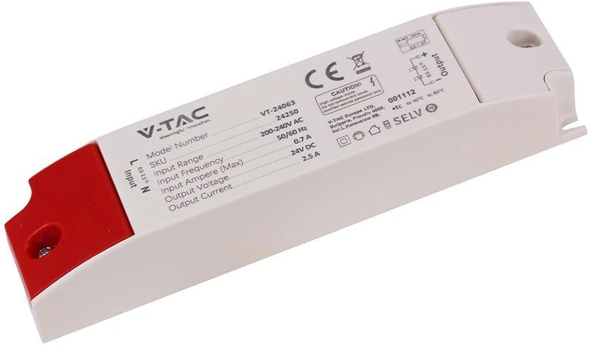 60W LED maitinimo šaltinis, 24V, 2.5A, IP44