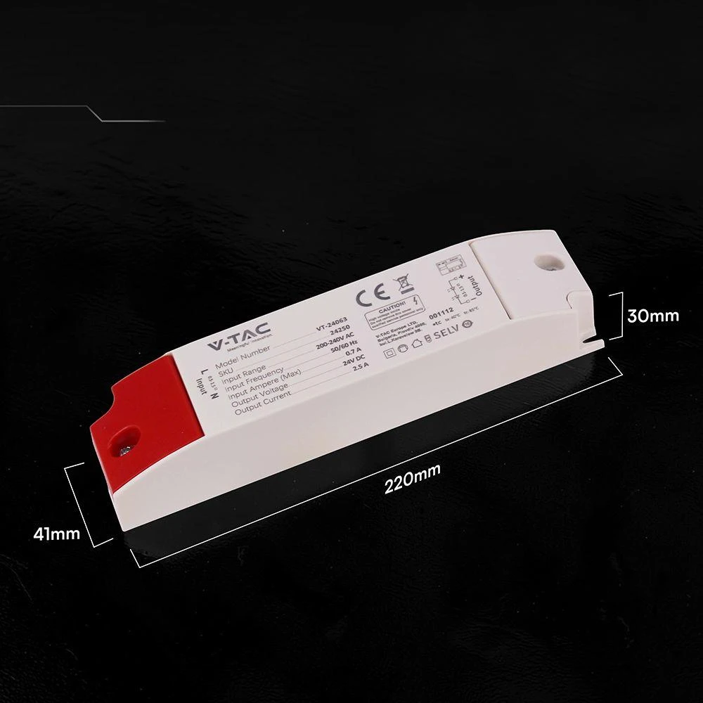 60W LED maitinimo šaltinis, 24V, 2.5A, IP44
