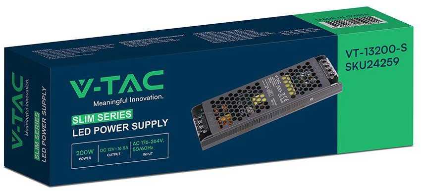 200W LED maitinimo šaltinis SLIM, 12V, 16.5A, IP20