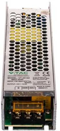 120W Maitinimo šaltinis V-TAC, 12V, 10A, metaliniu korpusu, IP20