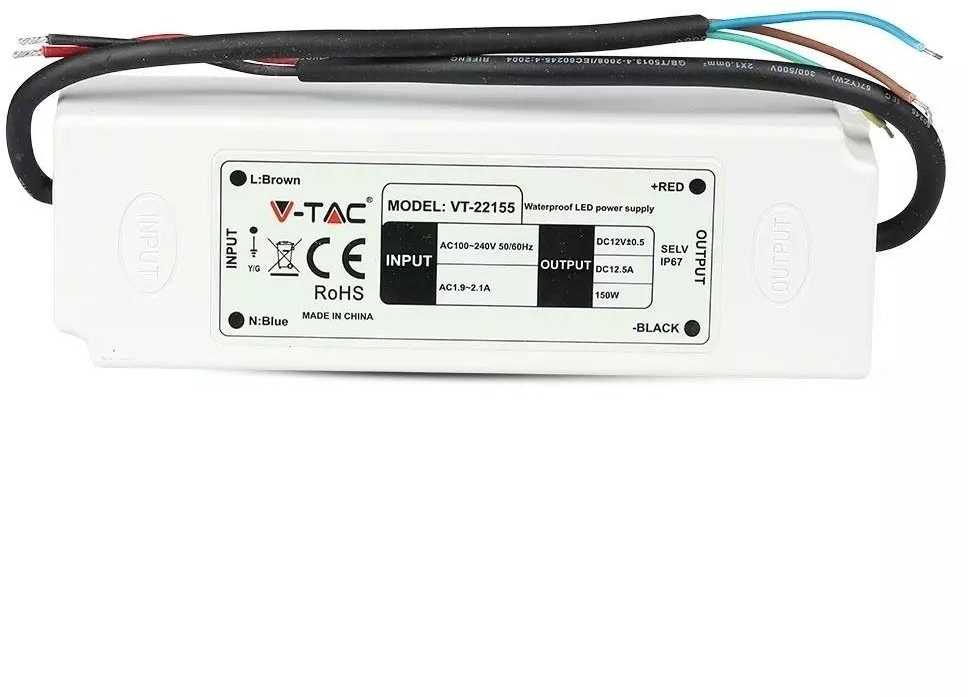 V-tac 150W SLIM maitinimo šaltinis, 12V, plastikiniu korpusu, IP67