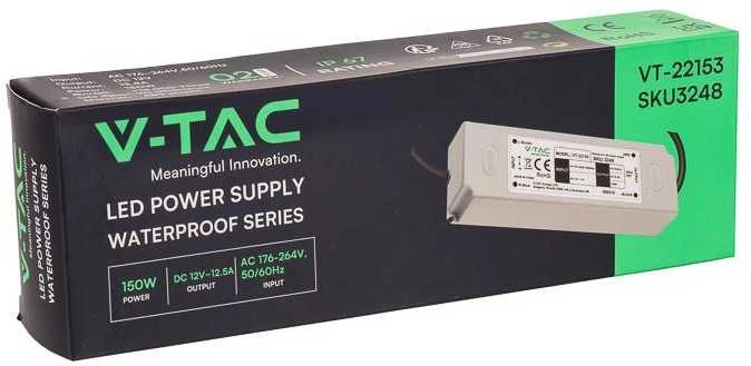 150W Maitinimo šaltinis V-TAC, 12V, 12.5A, plastikiniu korpusu, IP67