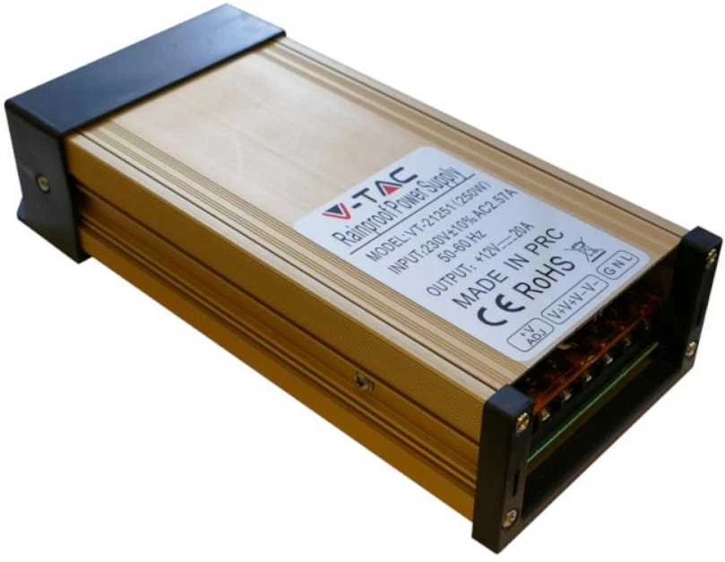 250W Maitinimo šaltinis V-TAC, 12V, 20A, metaliniu korpusu, IP45