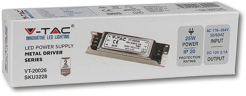 V-tac 25W maitinimo šaltinis SLIM 12V, IP20