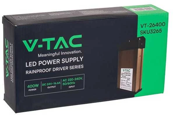 400W Maitinimo šaltinis 24V V-TAC, IP45, 16,6A