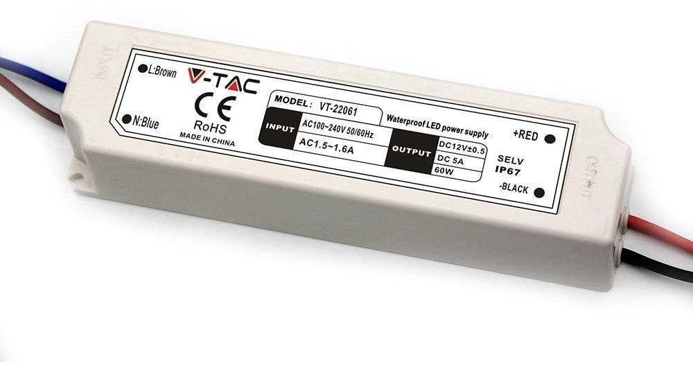 60W Maitinimo šaltinis V-TAC, 12V, 5A, plastikiniu korpusu, IP67
