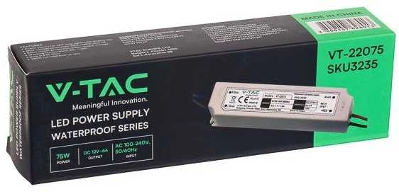 75W Maitinimo šaltinis V-TAC, 12V, 6A, plastikiniu korpusu, IP67
