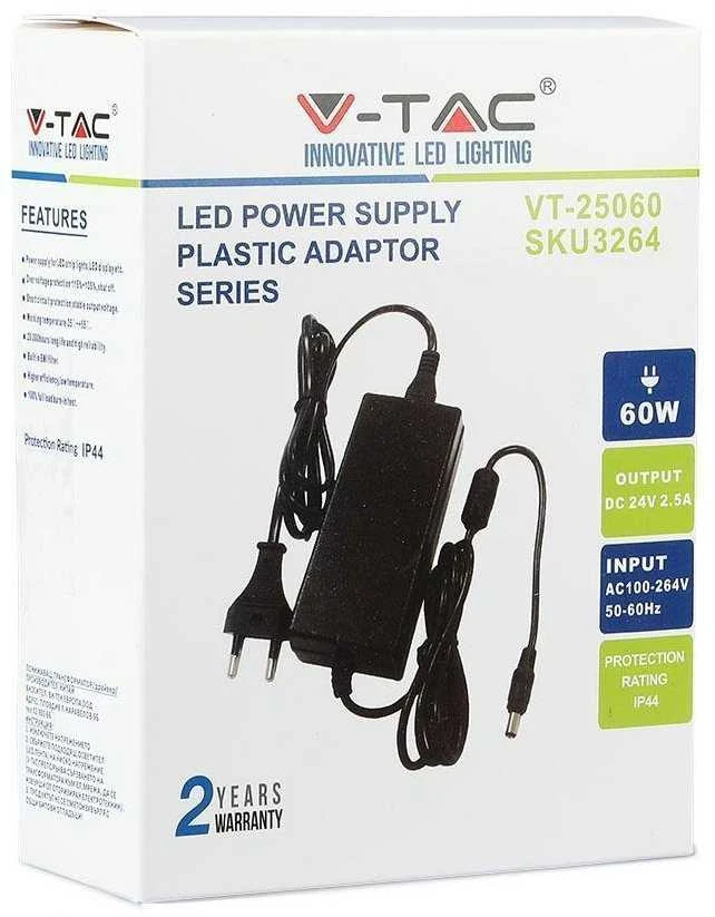60W LED maitinimo šaltinis V-TAC, 24V, 2.5A, IP44
