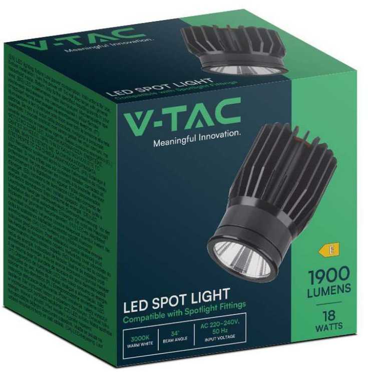 V-tac 18W LED modulis/įleidžiamas šviestuvas, juodas, 6400K