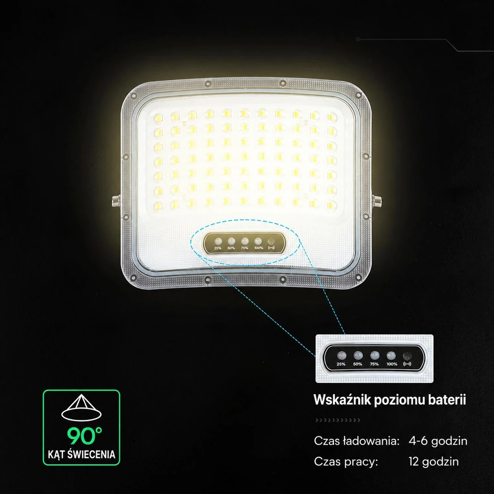 12W LED prožektorius su saulės baterija, juodas, 3000/4500/6500K, dimeriuojamas