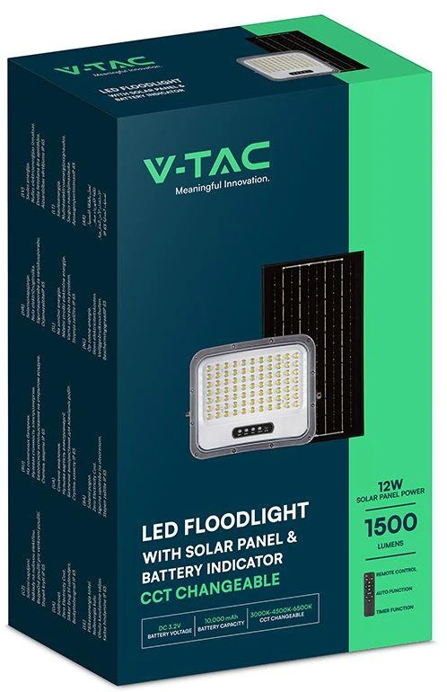 12W LED prožektorius su saulės baterija, juodas, 3000/4500/6500K, dimeriuojamas