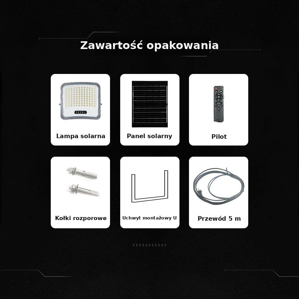 20W LED prožektorius su saulės baterija, juodas, 3000/4500/6500K, dimeriuojamas