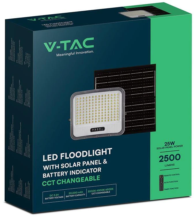 25W LED prožektorius su saulės baterija, juodas, 3000/4500/6500K, dimeriuojamas